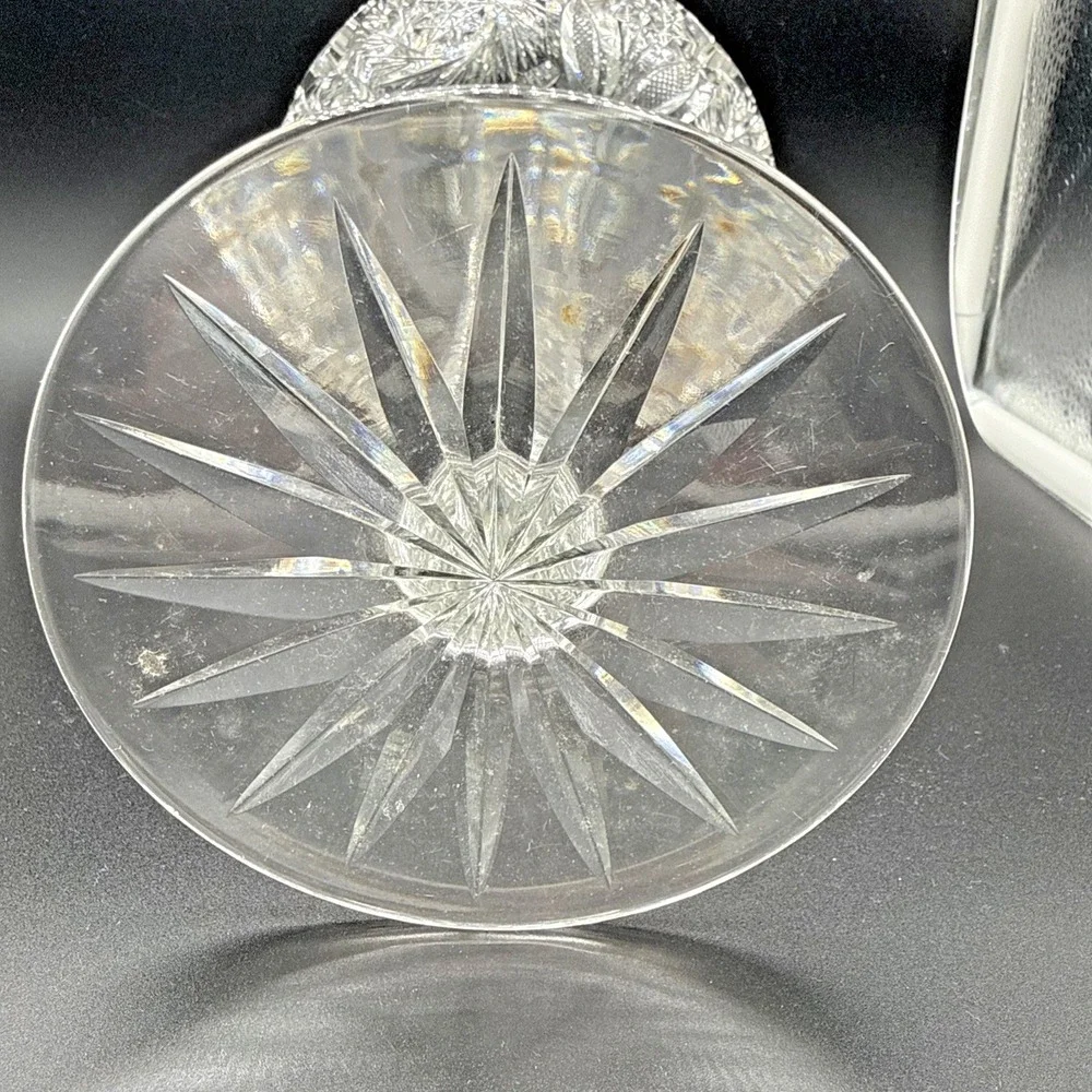 Antique American Brilliant Period Cut Glass Compote Tall Pinwheel Star 10